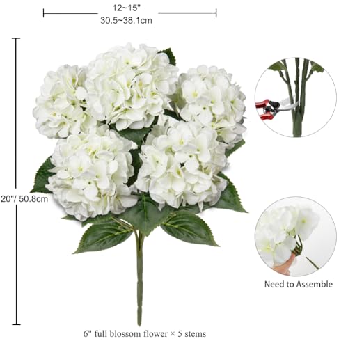 White Hydrangea Artificial Flowers Large Artificial Hydrangeas Silk Flower for Home Decor Indoor Wedding Flower Bouquets Faux Flowers Kitchen Centerpiece Table Decorations - Image 4