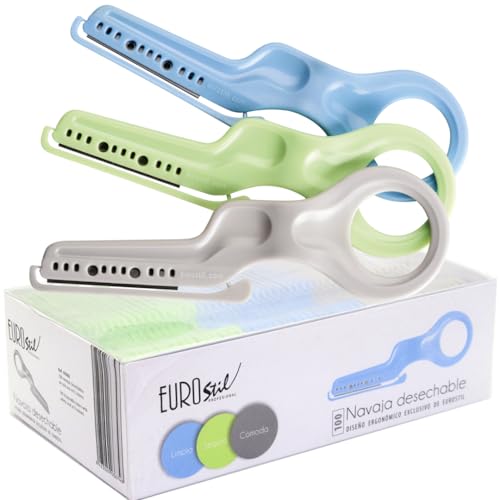 EUROSTIL | 100 Navajas de feitar rectas | Maquinilla afeitadora de barba, cejas Desechables para hombre y mujer. Prrfiladora, rasuradora para peluquería, barbería