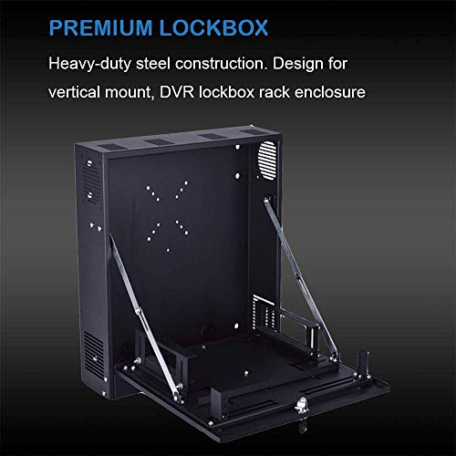 Kenuco Heavy Duty 16 Gauge Steel DVR Security Lockbox with Fan and Swing Open Top (18\'\' x 18\'\' x 5\'\' Black)