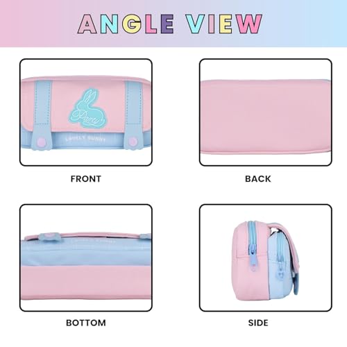 Image of Kawaii Cute Aesthetic Pencil Case for Students | Large Capacity Multi-Pocket Pencil Pouch with Zipper | Cartoon Stationery Organizer Bag for School, College & Office Supplies (Pink)