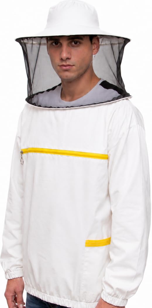 BEEART Professionelle Imkerjacke Imkerbluse aus Baumwolle– Imkerschutzkleidung – EU Qualität –Stichschutzanzug gegen Bienen & Insekten –Bequem & strapazierfähig –Mit Stoffhut & Schleier – Größen M–3XL