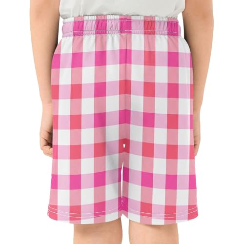 Red Gingham Check Athletic Shorts with Zipper Pockets, Youth Boys Athletic Running Shorts for Summer3