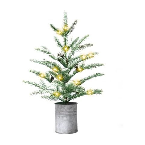 Small Christmas Tree 24 inch Mini Christmas Tree Pre-lit with 60 Lights Rustic Style Tabletop Tree 2 ft Cover
