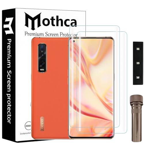 Image of Mothca Curved UV Tempered Glass Screen Protector for Oppo Find X2 | Transparent | Pack of 2 | Borderless Full Screen Coverage with UV Installation Kit