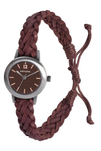 Kahuna Women's Quartz Watch with Brown Dial Analogue Display and Brown Leather Strap KLF-0021L