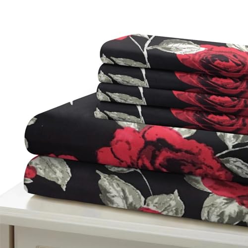 Linge de lit imprimé 2 personnes 200x200cm en microfibre rouge
