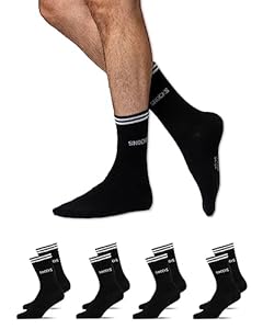 Snocks Retro Socken aus Bio Baumwolle 4 Paar - Lifestyle Socken im Streifen Design - Lange Tennissocken für Damen & Herren - Hohe Sportsocken - Gr. 43-46 - Farbe Schwarz
