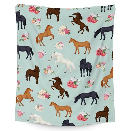 Mercuryelf Horse Blanket Gift - 30x40 Inches Aesthetic Throw Blankets for Girls - Mint Green Soft, Fuzzy & Warm Throws for Lap, Crib