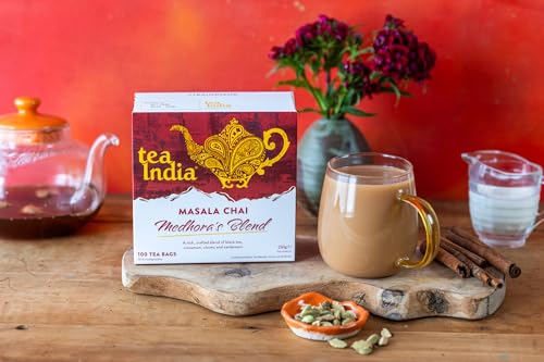 Tea India Medhora's Blend Masala Chai Tea Bags (100 Chai Tea Bags Bulk) Rainforest Alliance Certified | Biodegradable | Masala Chai Spiced Chai Blend of Black Tea, Ginger Tea, Cinnamon