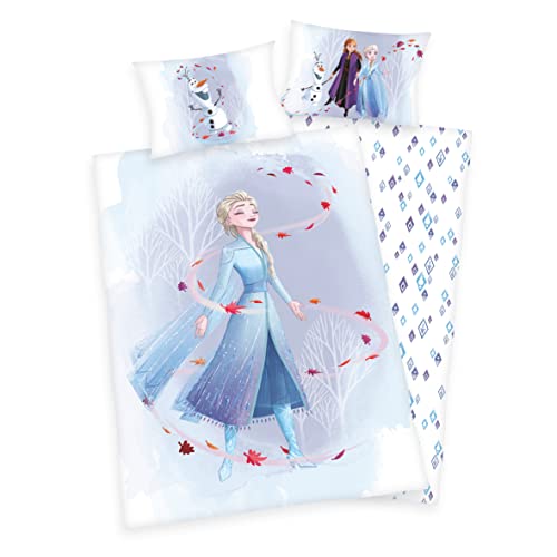 Parure de lit pour bébé avec housse de couette réversible Motif Reine des Neiges 2-100 x 135 cm + 40 x 60 cm + 1 drap-housse 70 x 140 cm (Reine des neiges 2, flanelle) Cover