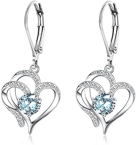 MILACOLATO S925 Sterling Silver Heart Dangle Earrings 14K Gold Plated Leverback Earrings for Women Girls Sparkling Cubic Zirconia Birthstone Jewelry Sweet Love Heart Drop Earrings