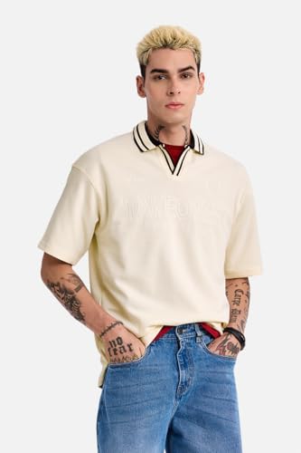 Image of SNITCH Men Polo Plus Size T-Shirt | Knitted Solid Polo with Contrast Tipped Collar & Logo Embroidery | 100% Cotton Breathable Lightweight Smart Casual Wear