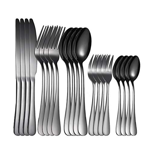 20 pièces titane plaqué noir ensemble de couverts, 20pièces noir ensemble de couverts, argenterie noir, service pour 4 (black) Cover