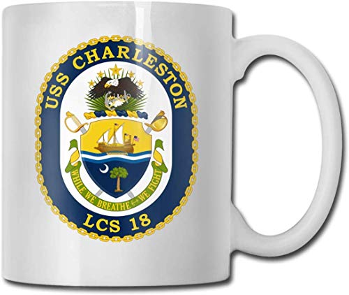 USS Charleston LCS-18 Combat Ship 11 Unzen weißer Keramik-Becher mit großem C-Griff