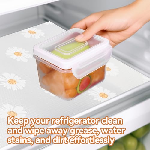 8 Stück Antibakterielle Kühlschrankmatten 29×45cm Gänseblümchen Kühlschrank Matten, Abwaschbar, rutschfest, Anti-Feuchtigkeit, DIY Zuschneidbar, Schubladenmatte für Küche, Schrank, Tisch, Regale