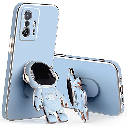 Coque Xiaomi 11T Pro silicone antichoc souple bleu avec béquille TPU