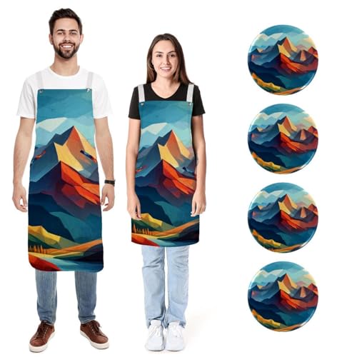 Tablier de cuisine artistique montagne avec 2 poches