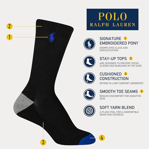 Polo Ralph Lauren Boys' Classic Sport Crew Socks-6 Pair Pack-Soft Stretchy Yarn & Stay Up Top4