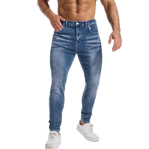 LZLER Mens Skinny Jeans Slim Fit Stretch Jeans Tapered Leg Ripped Elastic Waist Jean Denim Pants