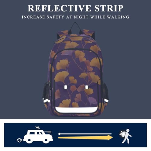 senya Golden Ginkgo Leaves Backpack Water-Resistant Bag Lightweight Bookbags with Reflective Strip4