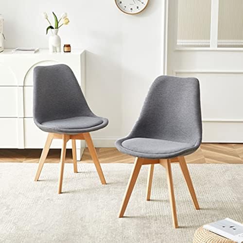 Image of Set of 4 Modern Style Mid Century Modern Dinning Room Cafe Hotel Office Wooden Legs Chair (Grey Full Fabric)