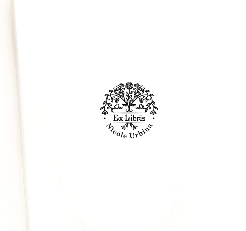 Sello Árbol de la Vida, Ex libris Personalizado, Ramas Floreciente Flores Letrero Biblioteca, Hecho a Mano Amante de Libros en Caja Regalo