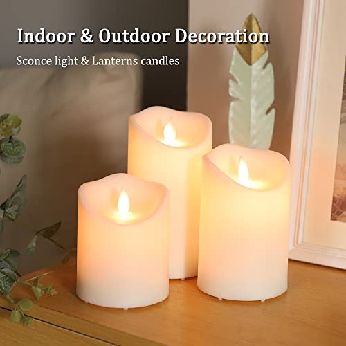 Lezonic Pure White Waterproof Flameless Candles Battery Operated With Timer And Remote, Outdoor Led Pillar Candles With Flickering Warm Yellow Flame For Lanterns, Pack Of 3(D:3.25 H:456) #TOP2