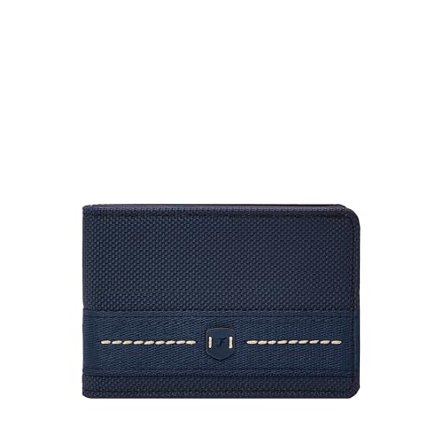 Image of Fossil Rowan Nylon Front Pocket Bifold Men's Wallets, Slim Front Pocket Wallet for Men, Navy Blue