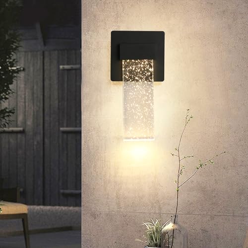 MingBright 9.6 Inch Outdoor LED Wall Light, Crystal Bubble Glass Exterior Wall Sconce, 3000K Warm White Waterproof Wall Lamp, Energy Efficient Lighting for Patio, Garage, Doorway, Yard, ETL Listed