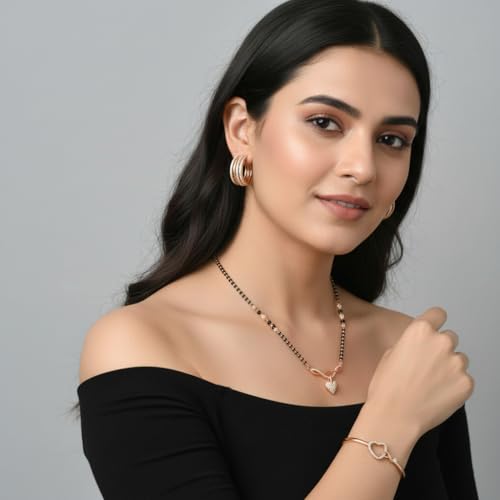 Image of Nilu's Collection American Diamond Rose Gold Plated Designer Mangalsutra Pendant for Girls and Women (With Chain) (Style 1)
