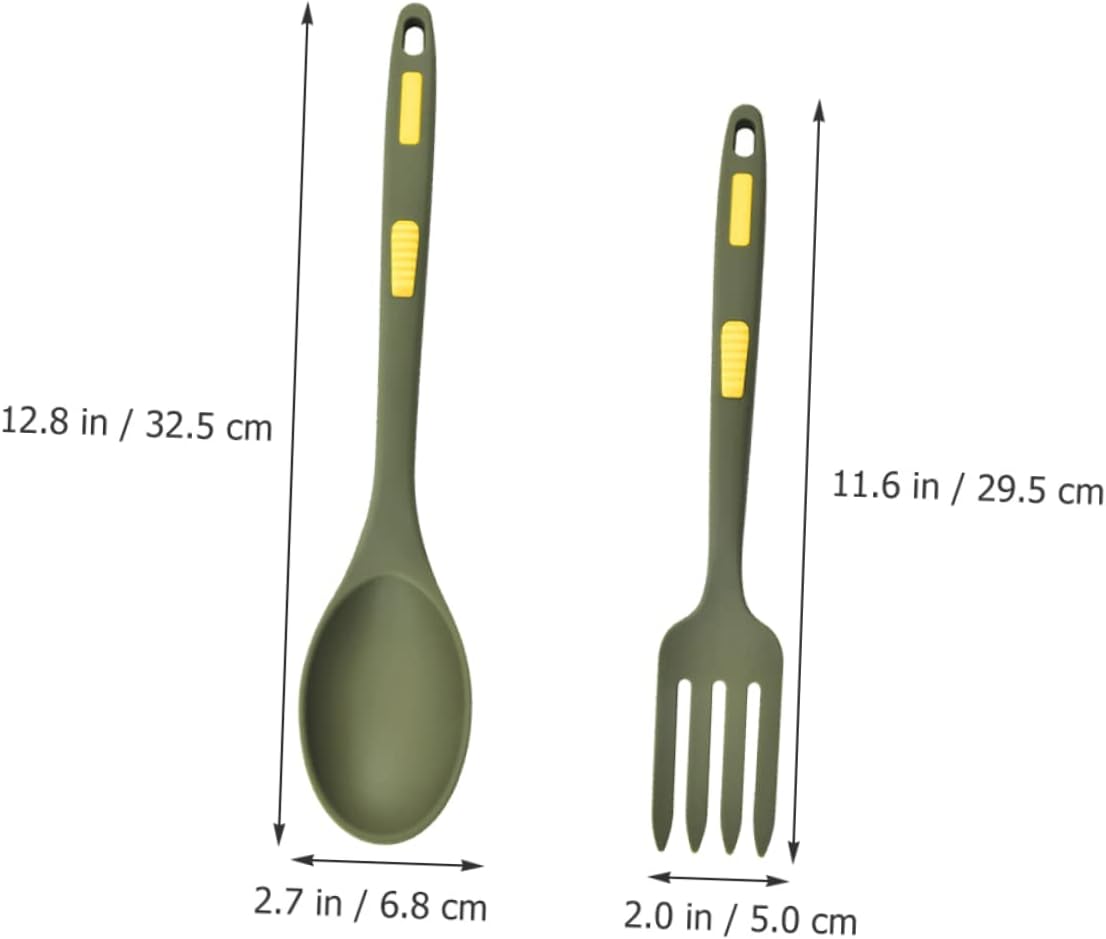 1set Pasta Fork and Silicone Spoon Set Heat-resistant Kitchen Cooking Utensils for Daily Use Lightweight and Odorless for Home Restaurants and More Set