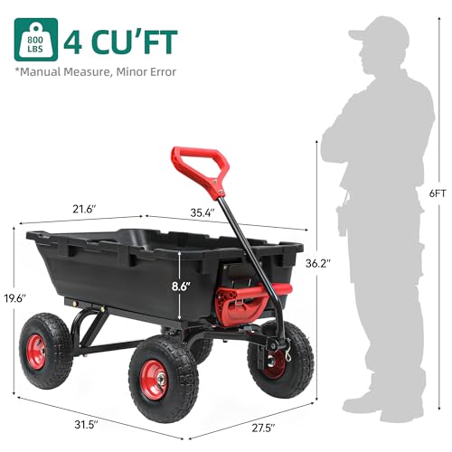Ultym 800lb Garden Dump Cart, Heavy Duty Wheelbarrow Dump Wagon with 4 Wheels&Quick-Release Dumping,Utility Wagon Carts for Yard,Farm and Garden