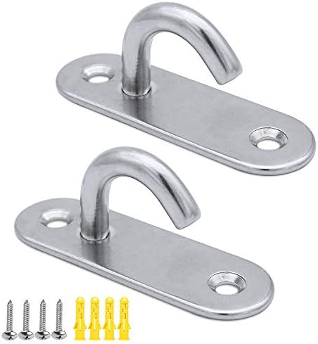 JaneYi (2 Pack) Stainless Steel 304 Ceiling Hooks M8 Heavy Duty Oval Open Hooks Pad Eye Plate Anchor Screw Wall Mount Hook for Hammock Swing Chair Yoga Mosquito Net Boat Rigging Marine Deck Hardware