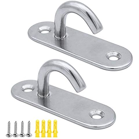 JaneYi (2 Pack) Stainless Steel 304 Ceiling Hooks M8 Heavy Duty Oval Open Hooks Pad Eye Plate Anchor Screw Wall Mount Hook for Hammock Swing Chair Yoga Mosquito Net Boat Rigging Marine Deck Hardware Cover