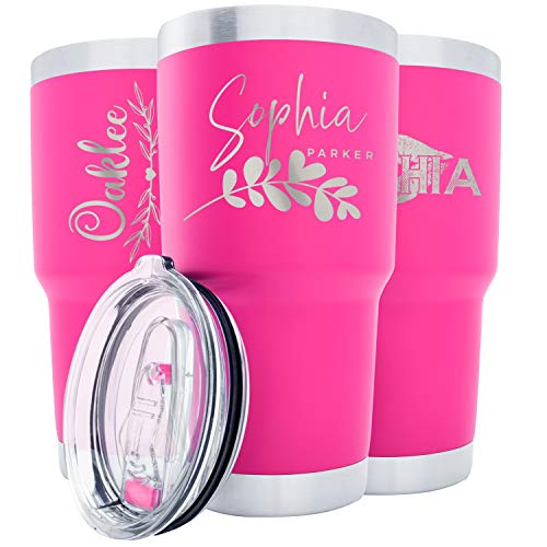 Personalized Tumblers w/Splash Proof Lid - 30 oz, Hot Pink - 18 Designs