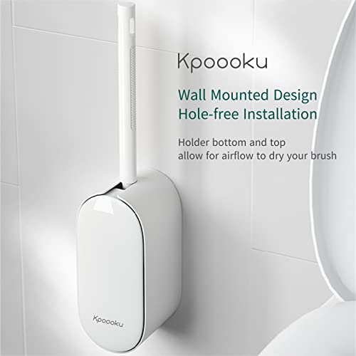 Kpoooku Toilet Brush And Holder - Wall Mounted Toilet Bowl Brush Set, Curved Design Angled Head Modern Toilet Brushes With Durable Bristles For Bathroom Cleaning (White Set) #TOP1