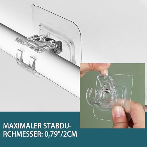 Aerzouser 10 Stück Transparente Gardinenstange Kleben, Gardinenstange Halterung Ohne Bohren,für Aufhängen von Vorhängen Oder Handtuchstangen