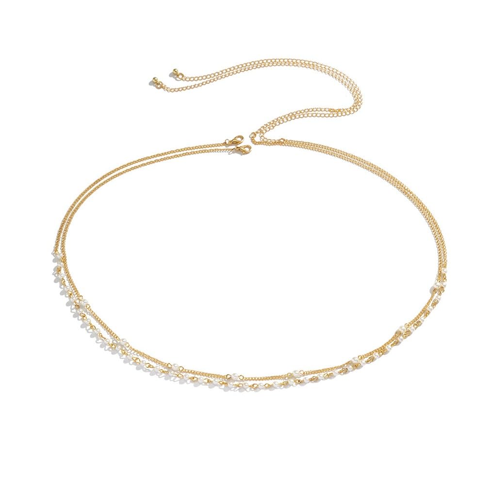 KLXSIVU Body Chain Tassel Pearl Handmade Layered Waist For Women