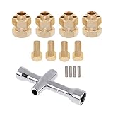 AMOGOT 4Pcs Brass Extended Hex Wheel Hubs 7mm Hex Drive Adapters for AXIAL SCX24 1/24 RC Crawler Car with a Cross Wrench RC Wheel Spacers Brass Weights