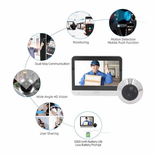 LICAEVEY Cámara Mirilla Inalámbrica, Visor de Puerta 1080P con Pantalla de 4.3", Intercomunicador Bidireccional, Detección de Movimiento, Ángulo Amplio de 120° y Visión Nocturna para Seguridad en el Hogar miniatura 3