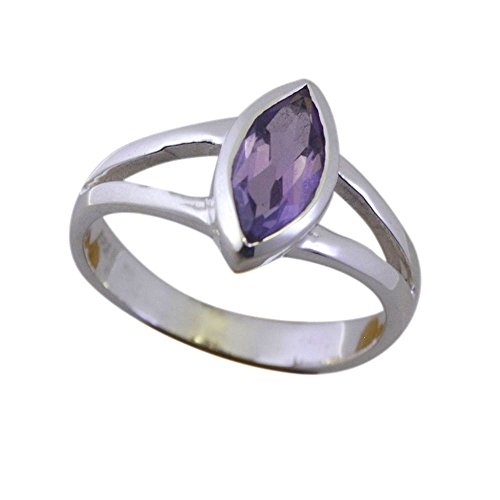 CaratYogi Anillo de Plata con Amatista Natural para Mujeres, Estilo Bisel, Talla Esmeralda, Piedra Natal, tamaños 10 Cover