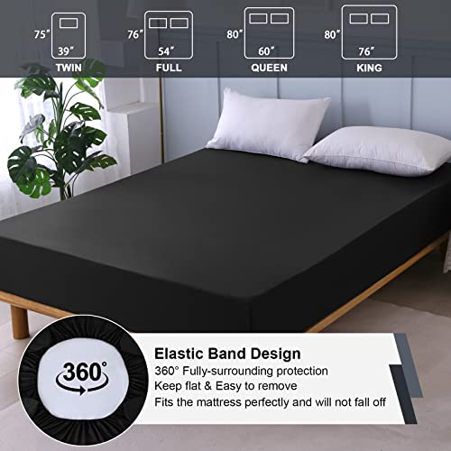 Waterproof Mattress Protector Queen, Fitted Sheet Style Breathable Mattress Cover with Deep Pocket Fits Up to 18\'\', Machine Washable Noiseless Bed Cover for Kids Adults Pets (Black, 60\'\' X 80\'\')