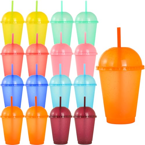 16PCS Tumblers with Lids & Straws Cups with Lids and Straws Smoothie Cup Iced Coffee Mug Party Water Cup Set 16oz/475ml Colour Changing Cups 8 Colors Reusable Suitable for Parties Picnics Christmas