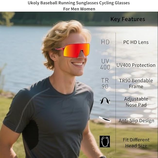 Ukoly Cycling Glasses Running Baseball Fishing Golf Sunglasses For Men Women,Sports Sunglasses HD Lens UV400coating 650