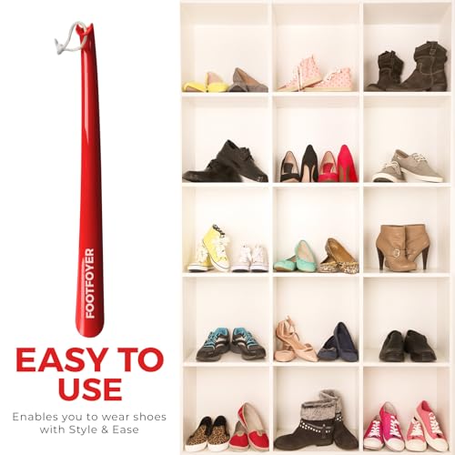 Footfoyer Long shoehorn that is comfortable to wear and has a handle is ideal for both men and women (Red(pack of 1))