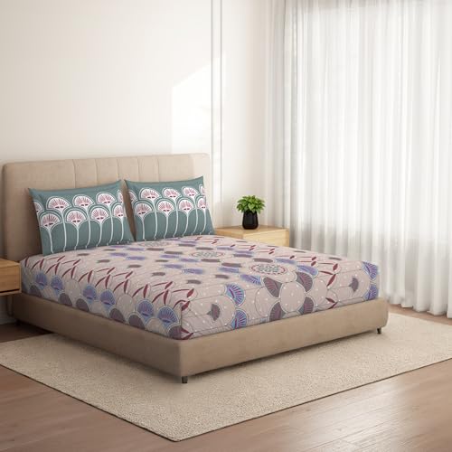 Image of Spaces Welspun Ease 120 TC 100% Cotton Ornate Print Double Bedsheet with 2 Pillow Covers - Soft Feel, Skin Friendly & Easy Care - 224X254 Cm - Blush