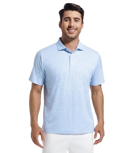 Alex Vando Mens Golf Shirt Moisture Wicking Classic Print Golf Shirts for Men