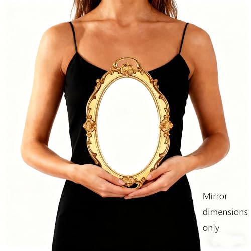 Eaoundm 37 x 25 cm Oval Antique Decorative Wall Mirror Vintage Hanging Mirror (Gold)