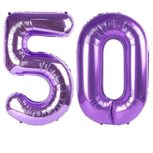 Image of Number Balloons 50 Balloon 40 inch Purple for 50 Birthday Party Decorations | Saturated Color, Large 40 in, With Straw & Hanging Hole, For Back-to-School Season, Wedding, Christmas, New Year, Anniversary