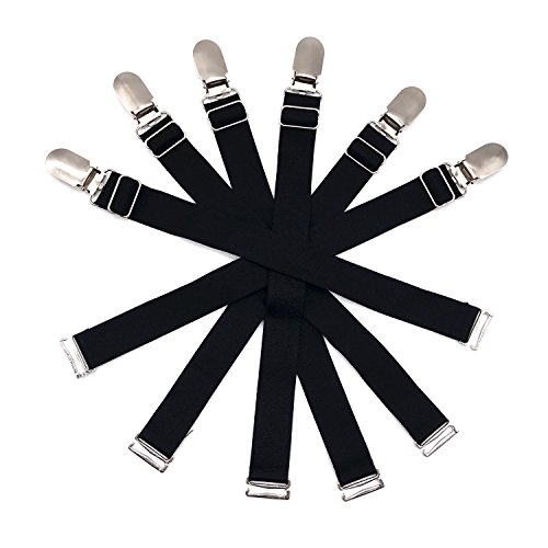 Outman 6 Pcs Adjustable Elastic Garter Belts Corset Body Shaper Garter Clips (Black with Metal Buckle)